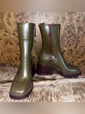 Chloé Olive Green & Burgundy Betty Boots